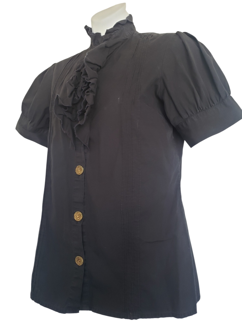 Victorian Style Black Ruffled Short Sleeve Blouse